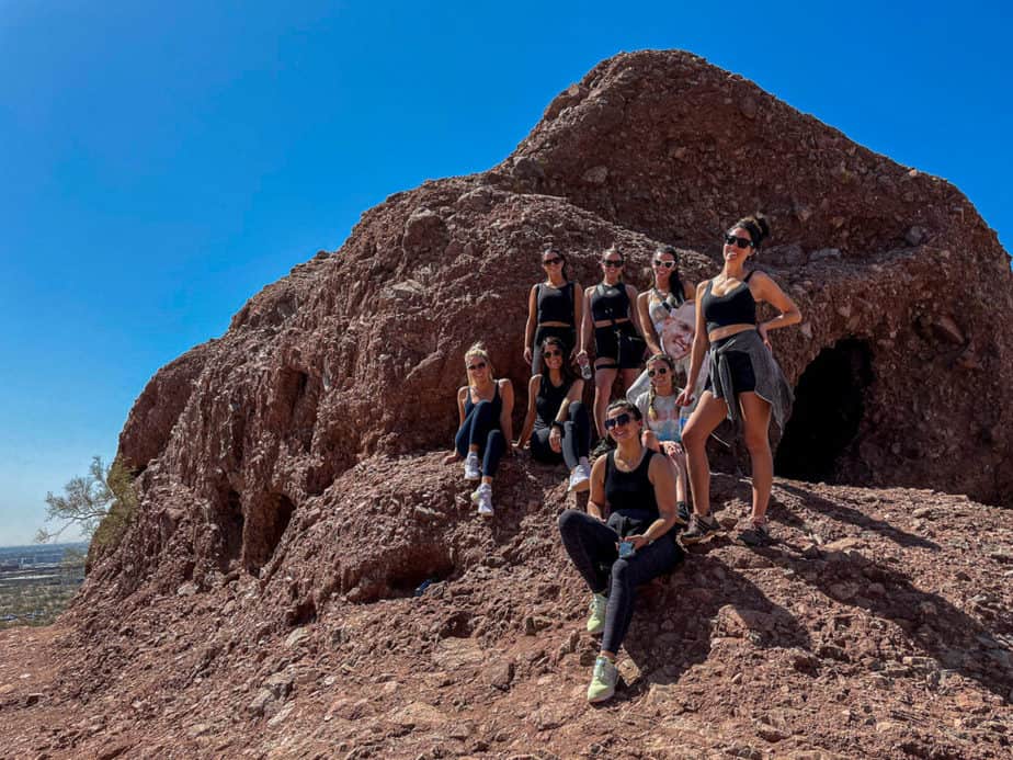 bachelorette party group hike at papago park butte loop