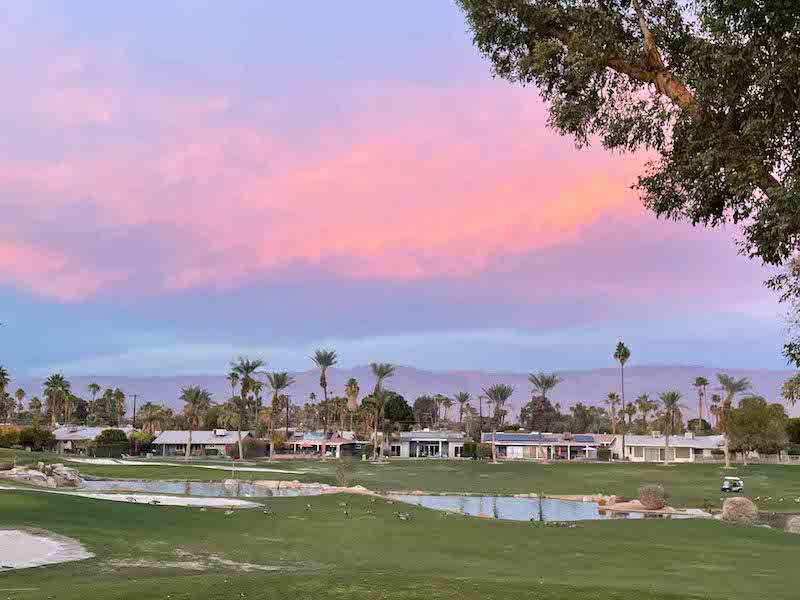 sunset over golf course in palm springs 