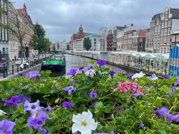 The shops and houses that line the canals in Amsterdam