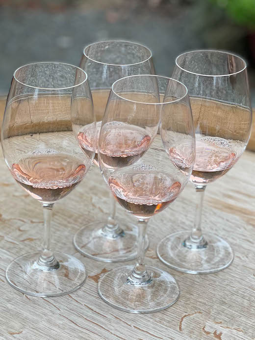 four glasses of rose in napa valley