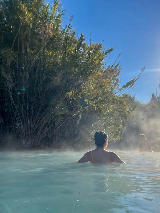 steam coming off the Saturnia waterfalls